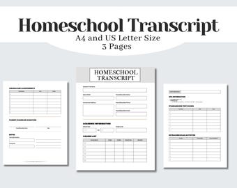 Homeschool Transkript Vorlage PDF | High School Rekord Printable | Bearbeitbares Akademische Abschrift | A4 & US Letter