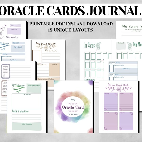 Oracle Card Journal, Tarot Card Journal, Spirituality,  Divine Guidance, Intuitive Insight, Divination Tools, Personal Growth, Printable PDF