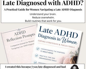 E-book sulla diagnosi tardiva di ADHD nelle donne/ Quaderno di lavoro per donne adulte sull'ADHD/ Guida alle strategie di coping per l'ADHD/ Diario di riflessione/ 80 spunti