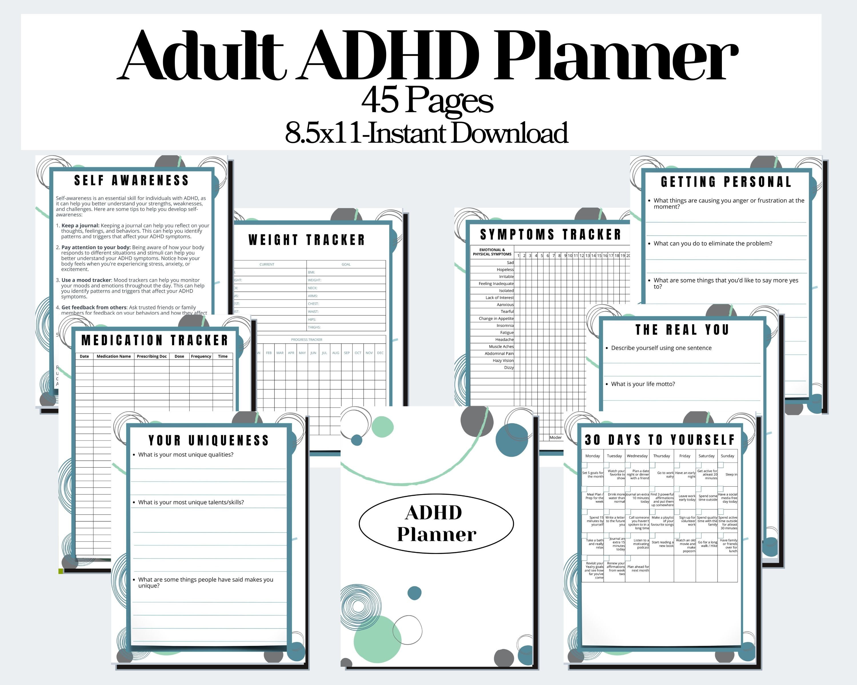 ADHD Planner for Adults Printable | ADHD Executive Function Planner ...