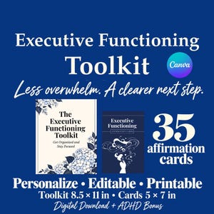 Executive Functioning Workbook for Adults, Printable ADHD Toolkit, Affirmation Cards, Editable Canva Templates