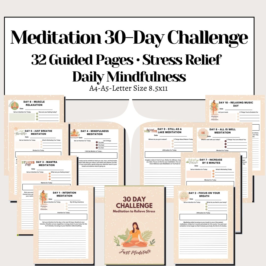 30 Day Meditation Challenge | 32 Page Guided Meditation Workbook, Daily ...