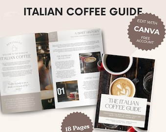 Italian Coffee Guide Printable | Italy Travel Coffee Cheat Sheet | Espresso Drinks Chart | Coffee Lover Gift | Barista Guide, Editable Canva