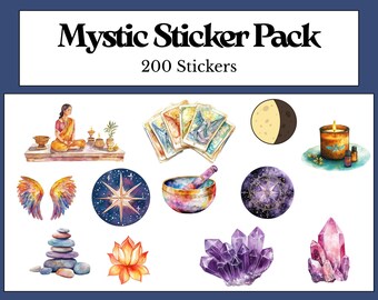 Mystic Digital Sticker Bundle | 200 Celestial Witchy Stickers | Printable Journal Stickers | Moon Crystal Ephemera PNG PDF Download