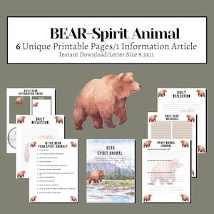 Bear Spirit Animal Printable: Guided Journal & Affirmation Cards (Digital Download)