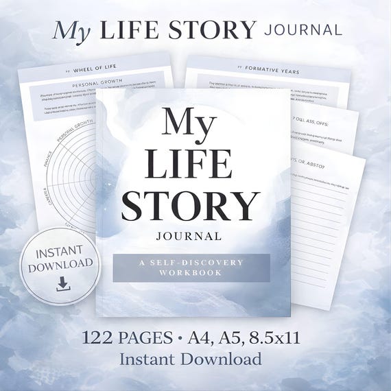 Self Discovery Through Your Life Story Journal, Guided Memoir Workbook Reflection Prompts for Women, Shadow Work & Personal Growth PDF Guide