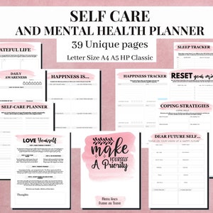 Self Care Planner Printable, Self-Love Journal, Mental Health Worksheet Kit, Mindfulness Journal, Wellness Planner Bundle, Mood Tracker