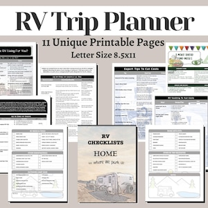 RV Trip Planner Printable | RV Travel Planner, Camper & Motorhome Organizer, Budget Log, RV Park Checklist, Road Trip Planner