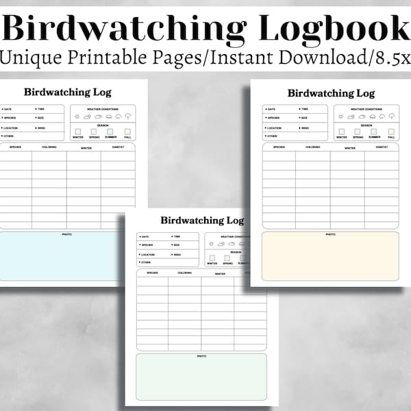 Bird Journal, Birdwatching, Birding Logbook, Bird Logbook, Bird Lover, Printable, Instant Download