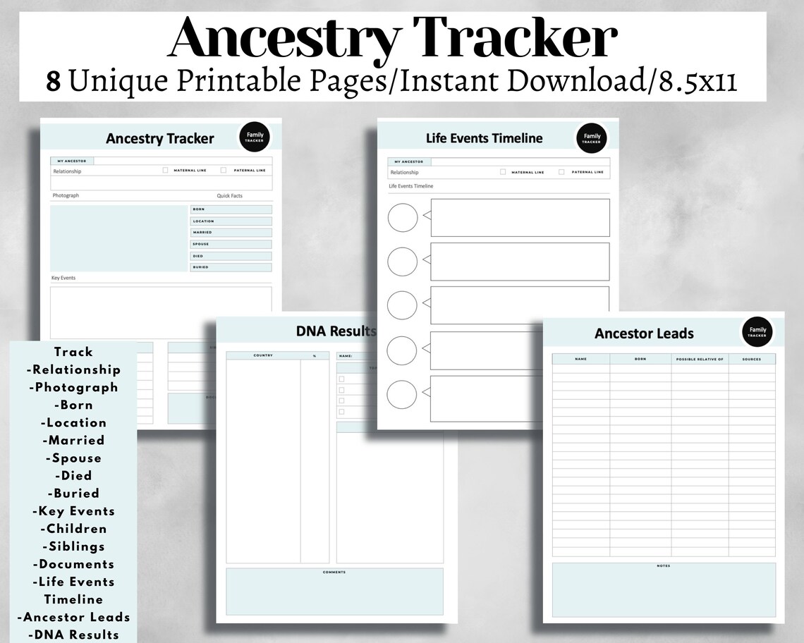 Ancestry Tracker Printable | Family Tree Research Organizer | Genealogy ...