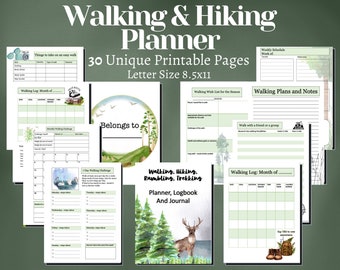 Walking Planner, Hiking Log Book, Walking Journal PDF, Trekking Planner, Step Tracker, Fitness Walking Log, Outdoor Adventure Journal