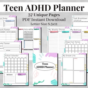 ADHD Planner, adhd daily planner, teens planner, adhd printable, adhd journal, adhd tools, student planner, adhd to do list, PDF