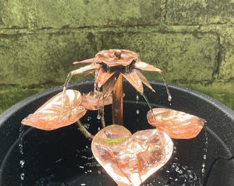 Fountain Copper Bird Bath Lily Lotus Water Design for Garden, Outdoor Yard Décor, Pollinator Friendly Bird Feeder Bowl, solar pump