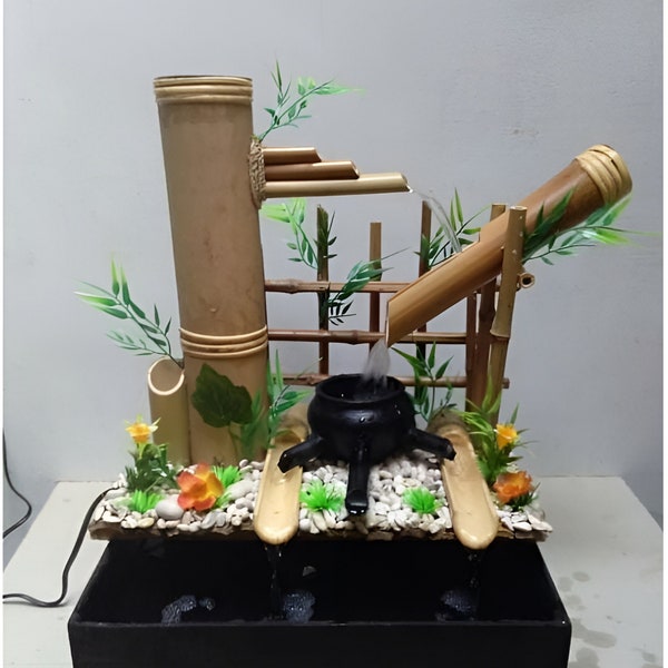 Japanese Bamboo Fountain Tabletop indoor , Backyard Pond Kit , Rocking Pump Water Wheel Fountain, water features for patio