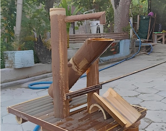 Japanese Bamboo Fountain, Backyard Pond Kit Outdoor, Rocking Pump Water Wheel Fountain,water features for patio,shishi odoshi handmade