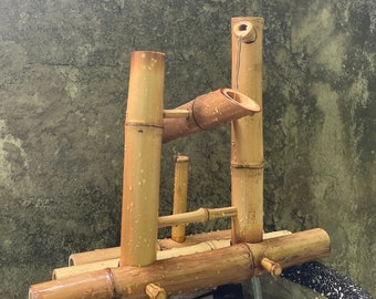 Kit de fuente de agua de bambú, fuente de estilo japonés para estanque de jardín al aire libre, rueda de agua con bomba mecedora, shishi odoshi hecho a mano