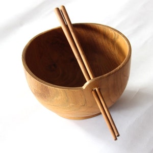 Noodle bowl with chopsticks, Japanese style ramen Bowl, Housewarming Gift, chopstick bowl set, soup bowl, salad bowl wooden | Gift Set