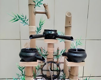 Bamboo Fountain japanese,  Backyard Pond Kit  Outdoor/indoor, Rocking Pump Water Wheel Fountain, water features for patio