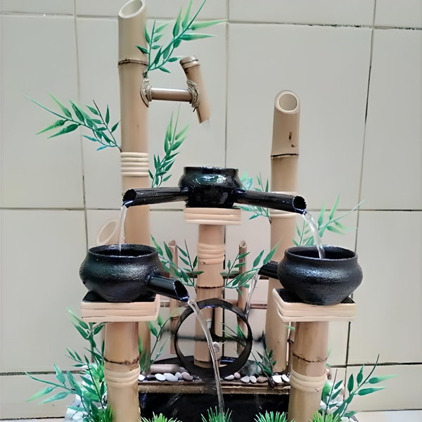 Bamboo Fountain japanese,  Backyard Pond Kit  Outdoor/indoor, Rocking Pump Water Wheel Fountain, water features for patio