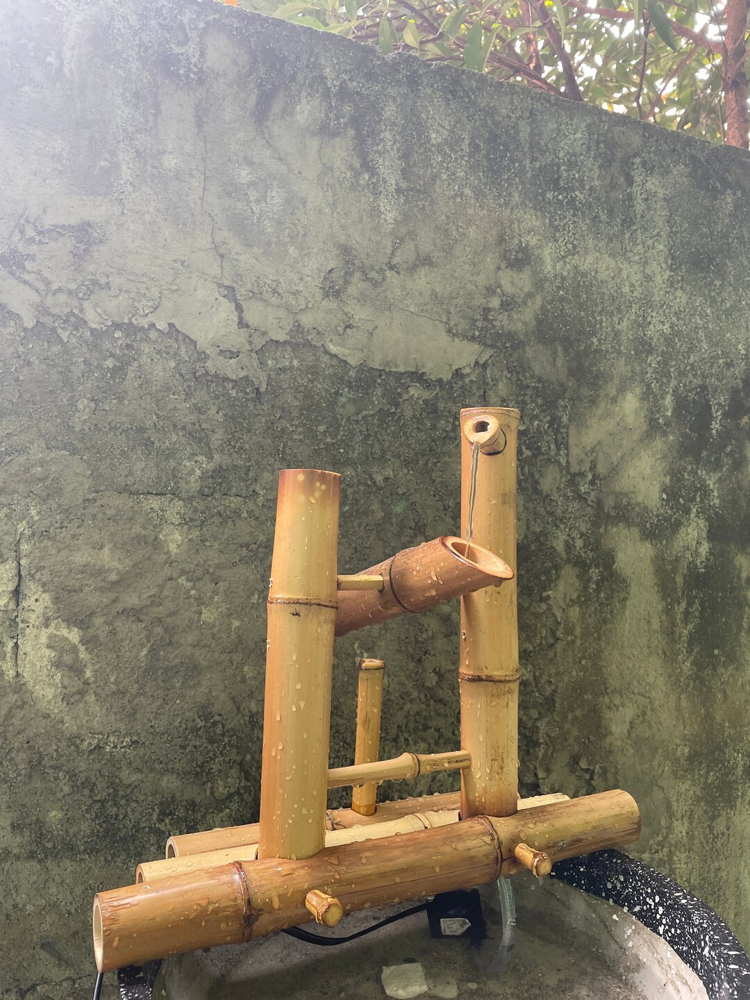 Outdoor Fountains Gardens Bamboo Water Feature Fountain With Rocking Pump Water Wheel Indoor Outdoor