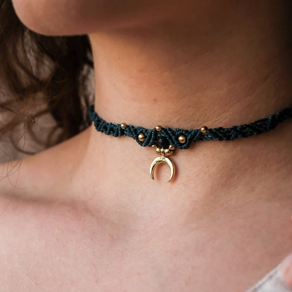 Boho Macramé Choker • Marea • Halsketting * Edelsteen * Maan