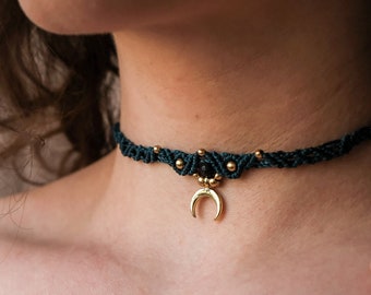 Boho Makramee Choker • Marea • Halskette * Edelstein * Mond