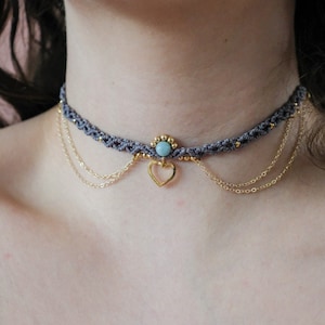 Makramee Choker mit Herz Anhänger und Gliederketten