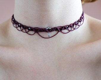 Stainless steel macrame choker with beads