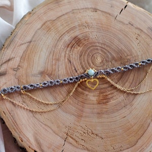 Macrame choker with chains and heart pendant Iubi image 6