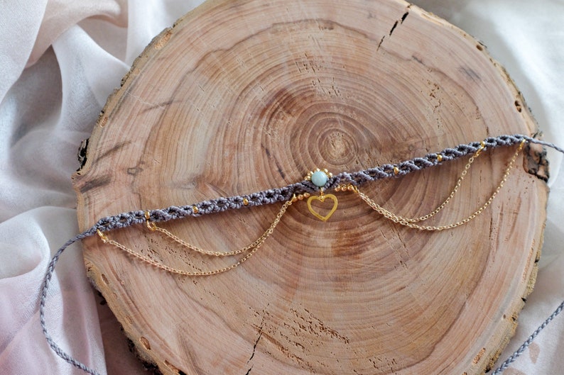 Macrame choker with chains and heart pendant Iubi image 6