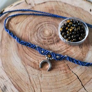 Boho choker with moon in silver Macrame Marea Necklace image 4