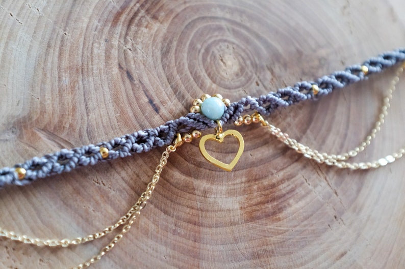 Macrame choker with chains and heart pendant Iubi image 4