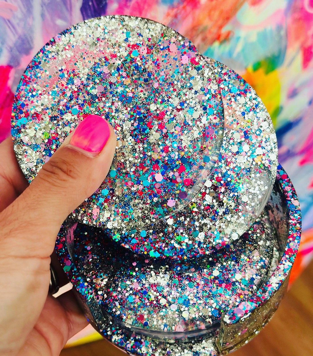 Handmade Resin Coaster Set Lightweight Coasters Glitter Etsy