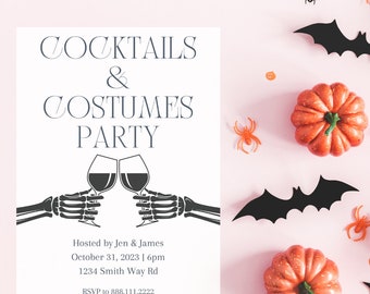 Halloween Party Invitation Template Costumes and Cocktails Skeleton Hands Adult Halloween Party Invitation Printable Digital Download