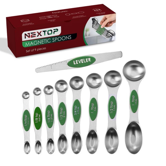 Magnetic Measuring Spoons Set of 9 Stainless Steel Stackable Dual
