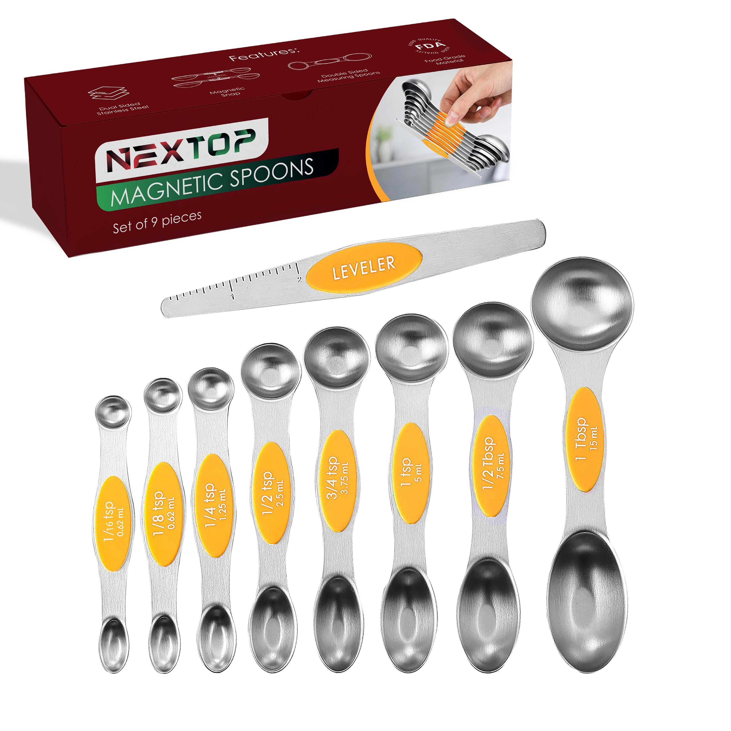 Measuring Spoons: U-Taste 18/8 Stainless Steel Measuring Spoons Set of 9 Piece: 1/16 tsp, 1/8 tsp, 1/4 tsp, 1/3 tsp, 1/2 tsp, 3/4 tsp, 1 tsp, 1/2 Tbsp