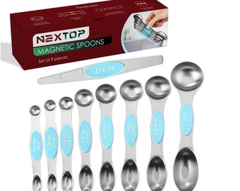 Magnetic Measuring Spoons Set of 9 Stainless Steel Dual Sided Stackable  Measuring Nesting Teaspoons Dry and Liquid Ingredients blue 