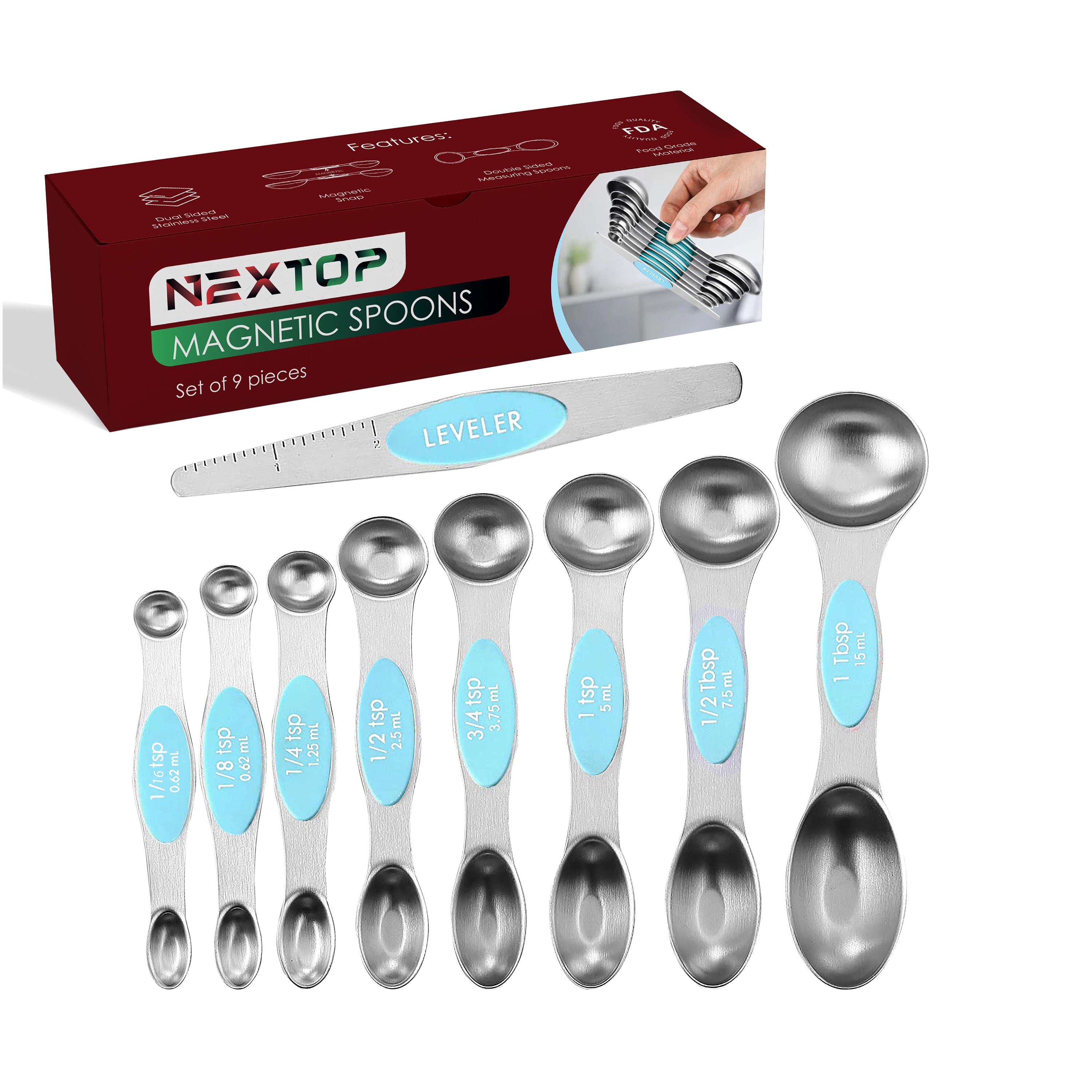 Stainless Steel Stackable, Dual Sided, Magnetic, Measuring Spoons Set of 7