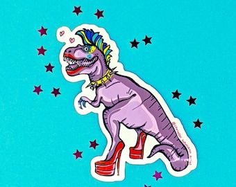Purple Dinosaur Sticker, Vinyl Sticker Laptop, Pink T-Rex Illustration, Queer-Feminist Art, Gift Birthday, Self-Love