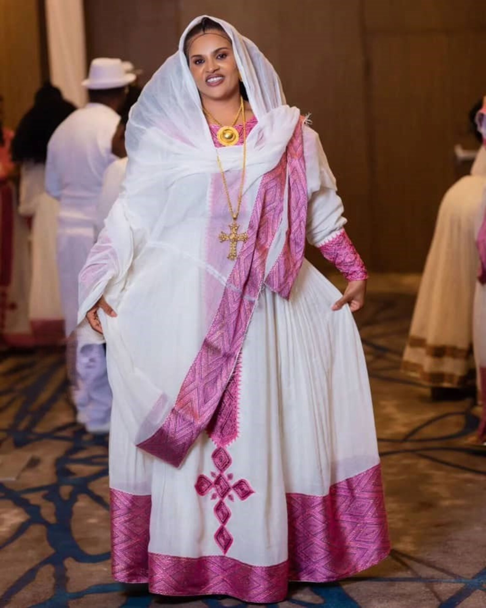 Kids' Black and Purple Design Habesha Dress
