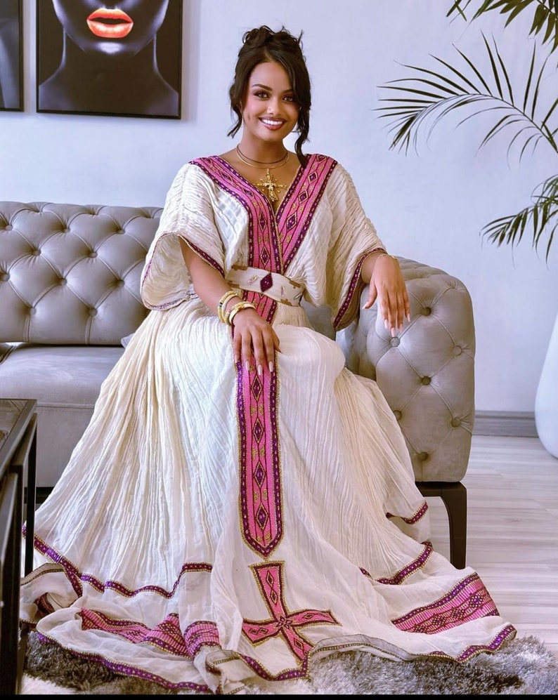 SIMPLE Yet Elegant habesha Ethiopian cotton dress imagem 2