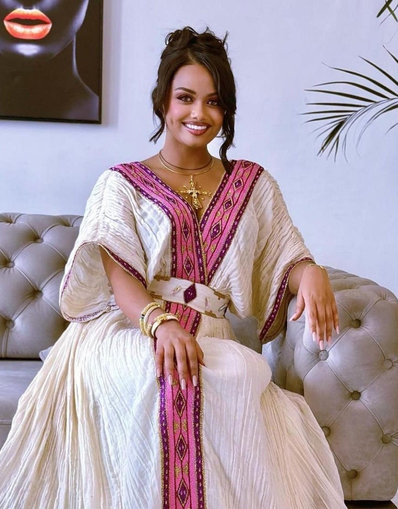 SIMPLE Yet Elegant habesha Ethiopian cotton dress imagem 1