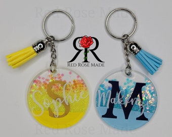 Personalized Glitter Name Keychain • Custom Acrylic Resin Charm with Tassel • Cute Personalized Gift for Bags, Bibles, Backpacks, Stockings
