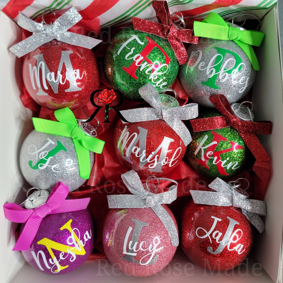 Personalized Christmas Ornaments, Glitter Name Ornaments, Monogram Name