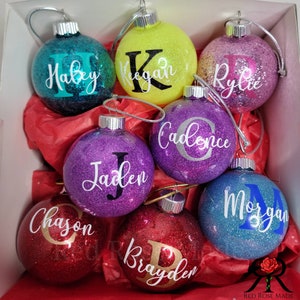 Personalized Christmas Ball Ornament, Name Ornaments, Christmas Gifts, Christmas Monogram Ornament, Glitter Ornaments, Personalized Ornament