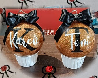 Jumbo Glitter Christmas Ball Ornament, Personalized Monogram Name, Kid's Custom Glitter Christmas Ornament, Name Ornament, Christmas Baubles