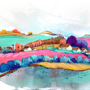 Wall decor art print Landscape wall Art. Stanton-by-Dale. Contemporary scenic print. Illustrated scene digital print