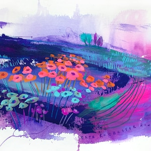 Wall decor art print Landscape wall Art. Forget-me-knots. Contemporary scenic print. Illustrated scene digital print