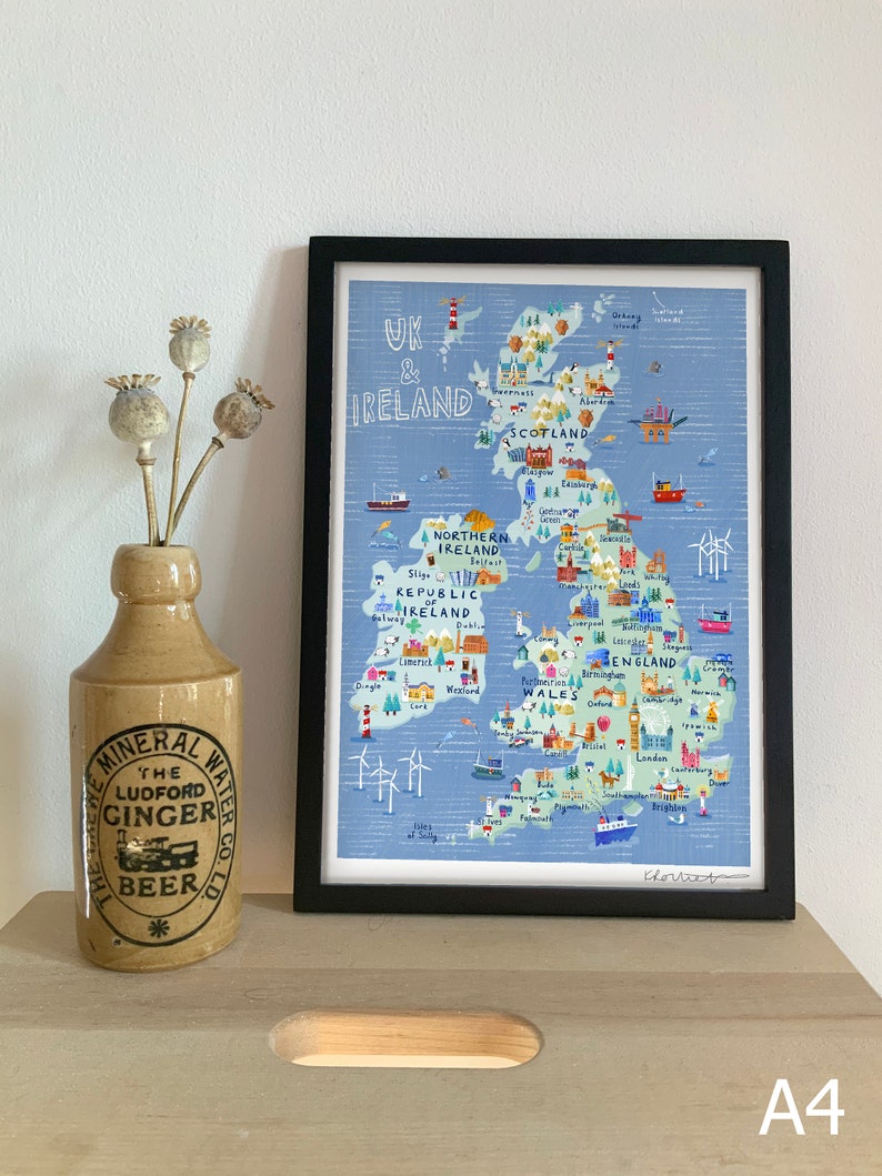 UK Illustrated Mapgiclee Print. UK Illustrated Map. UK Poster Etsy