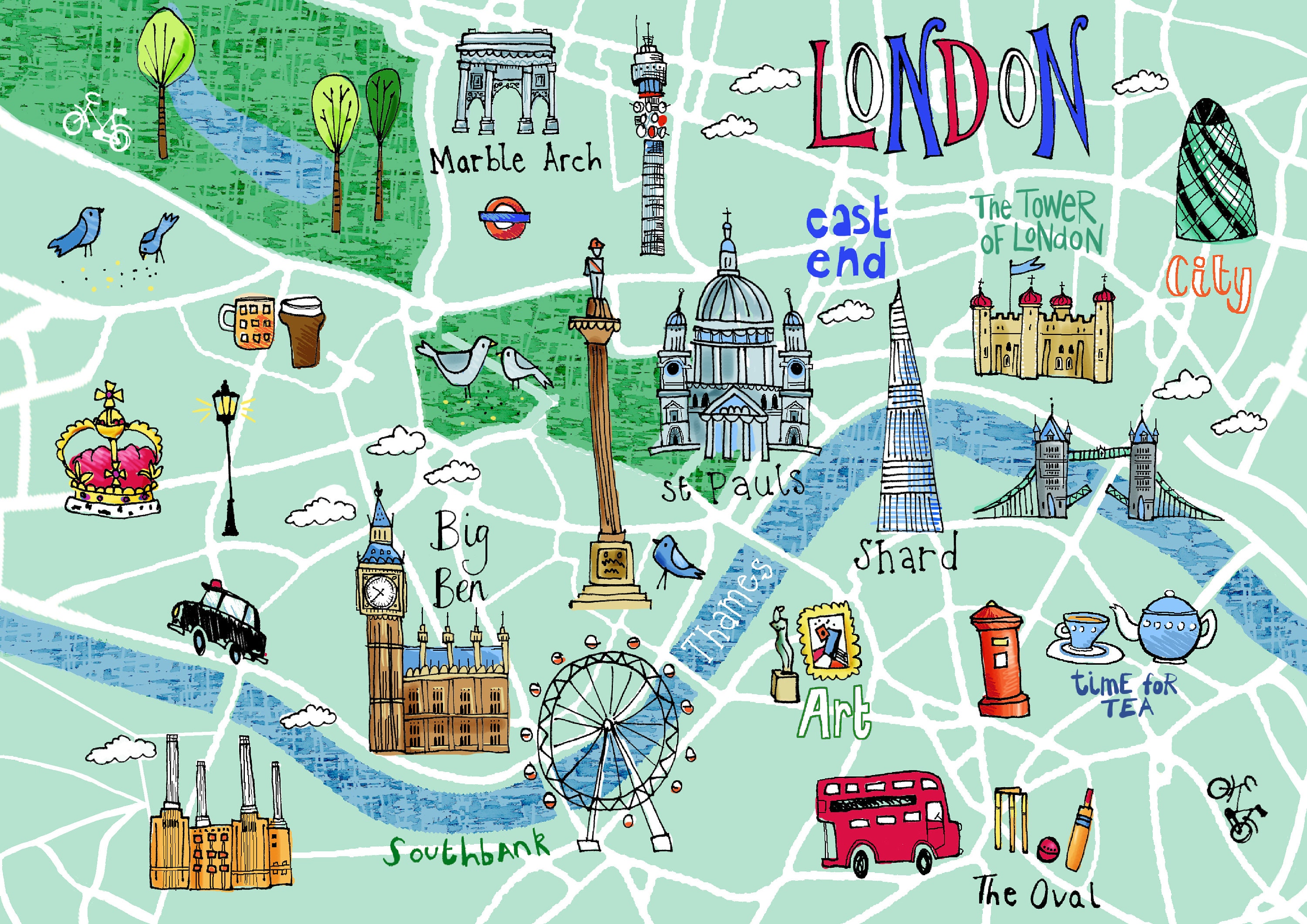 London Illustrated Map Giclee Print Illustrated Mappa Londra Etsy Italia